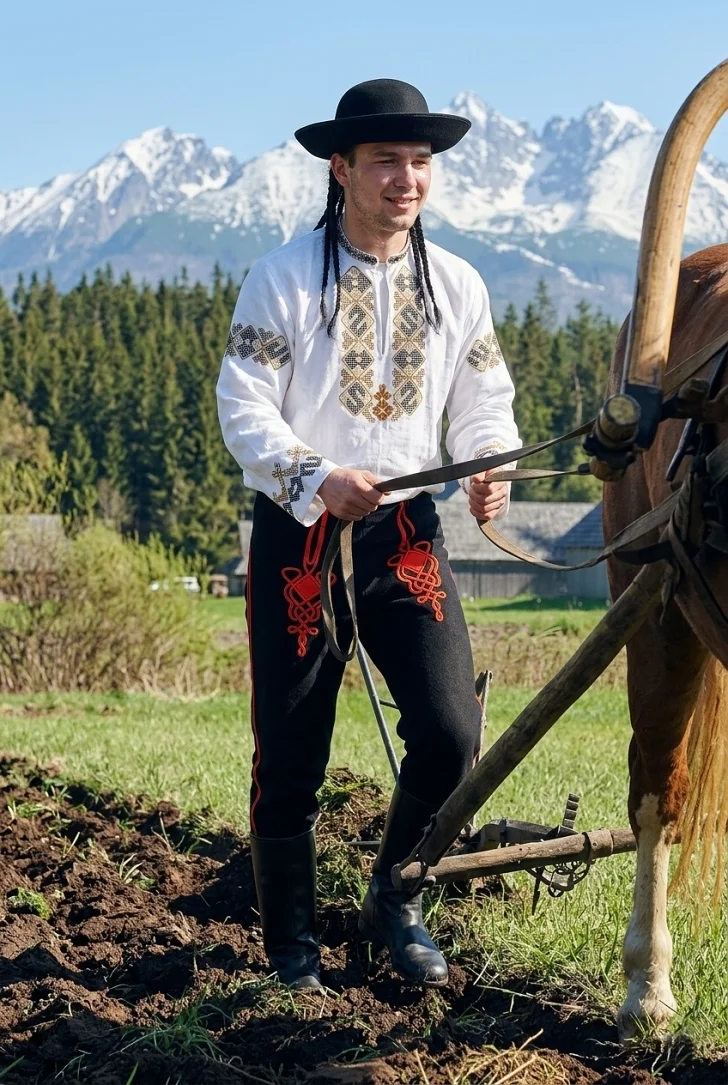 Mladý Goral v slovenskom kroji a so svojim koňom začali jarnú orbu 